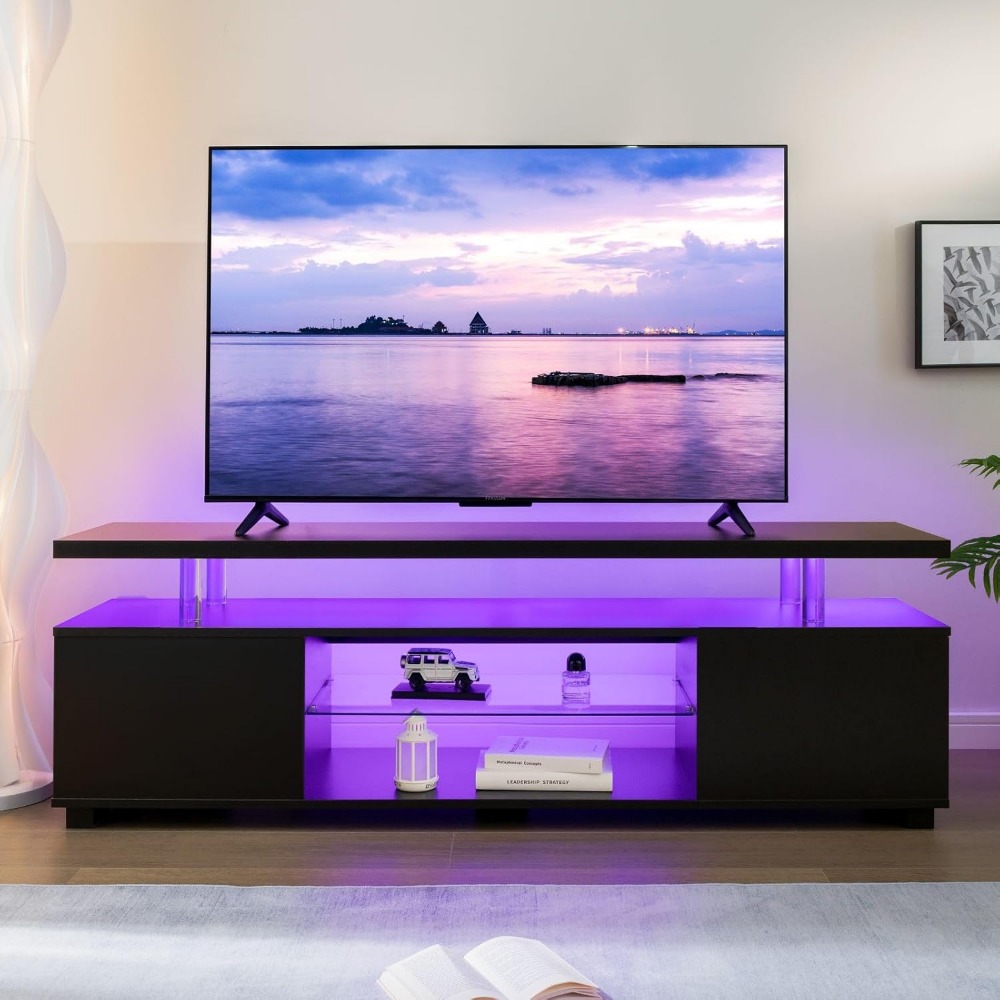 Gaming Console Tv Stand - Black TV Stand with LED Lights