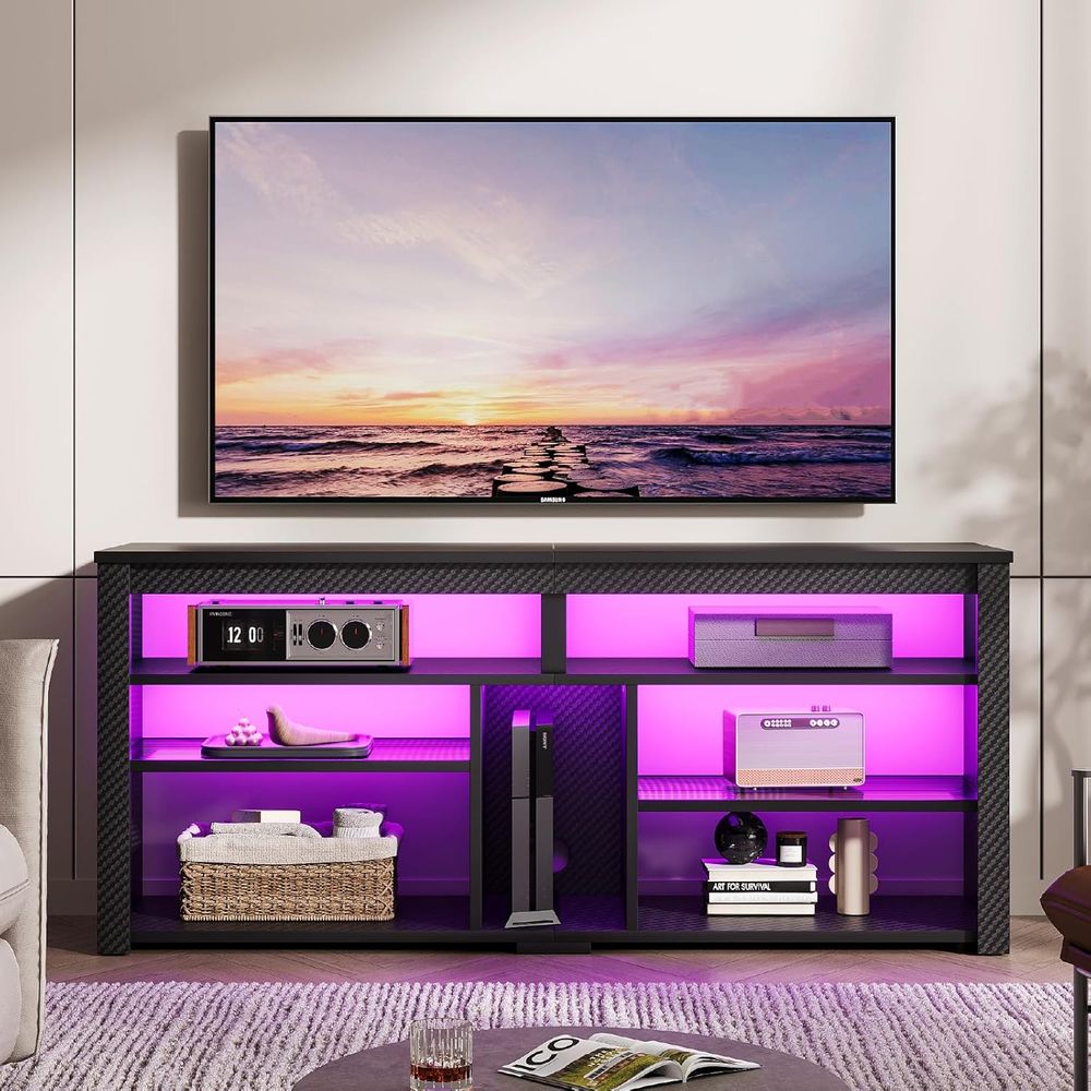 Gaming Console Tv Stand - Carbon Fiber Black TV Stand with