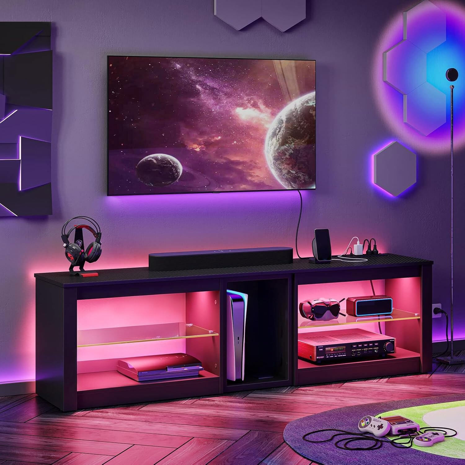 70in LED TV Stand with Power O – обзор и цена Gaming Console Tv Stand