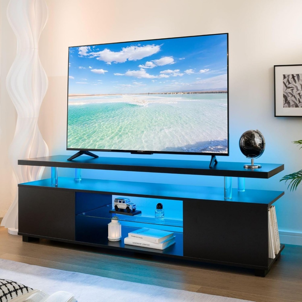 Black TV Stand with LED Lights – обзор и цена Gaming Console Tv Stand
