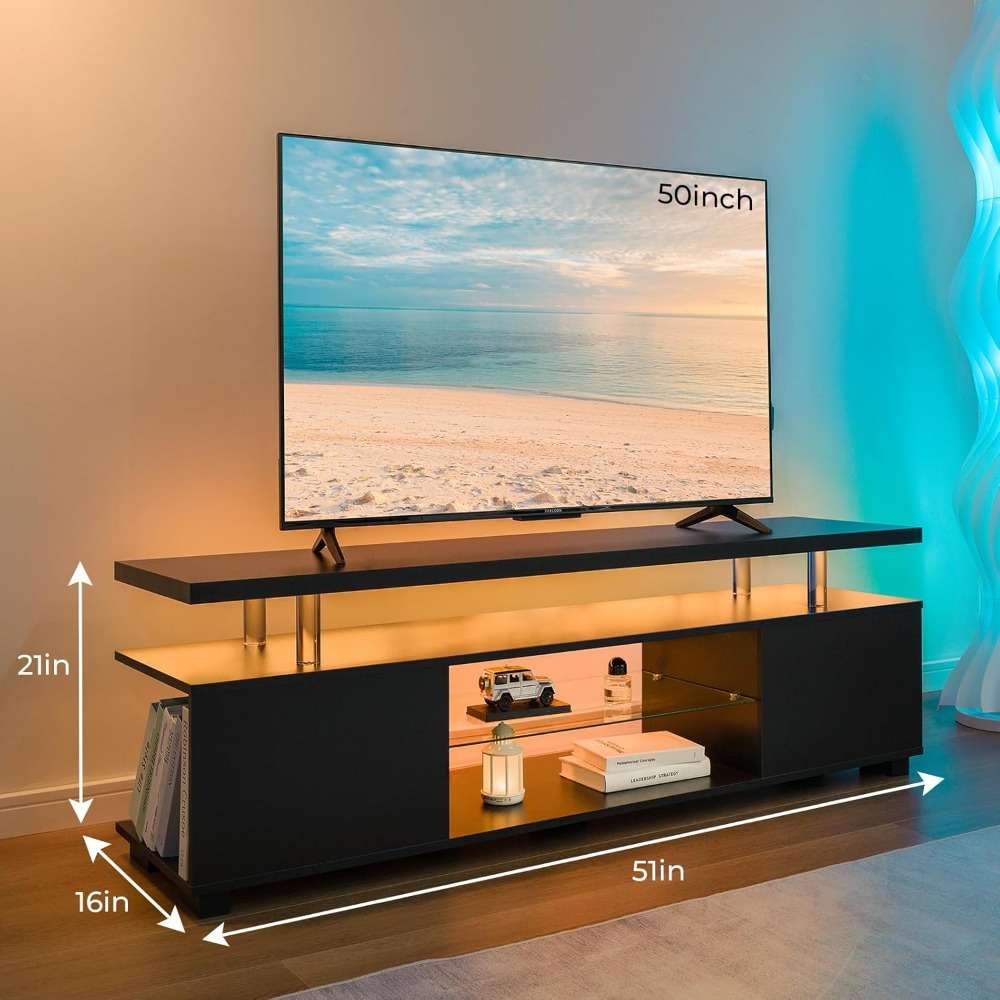 Black TV Stand with LED Lights – обзор и цена Gaming Console Tv Stand
