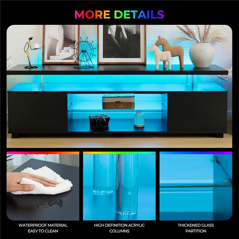 Black TV Stand with LED Lights – обзор и цена Gaming Console Tv Stand