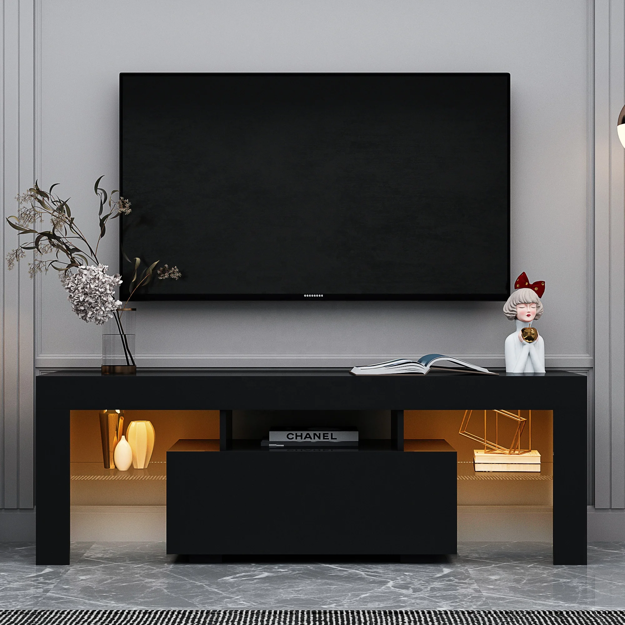 #Black TV Stand with LED RGB L – обзор и цена Gaming Console Tv Stand