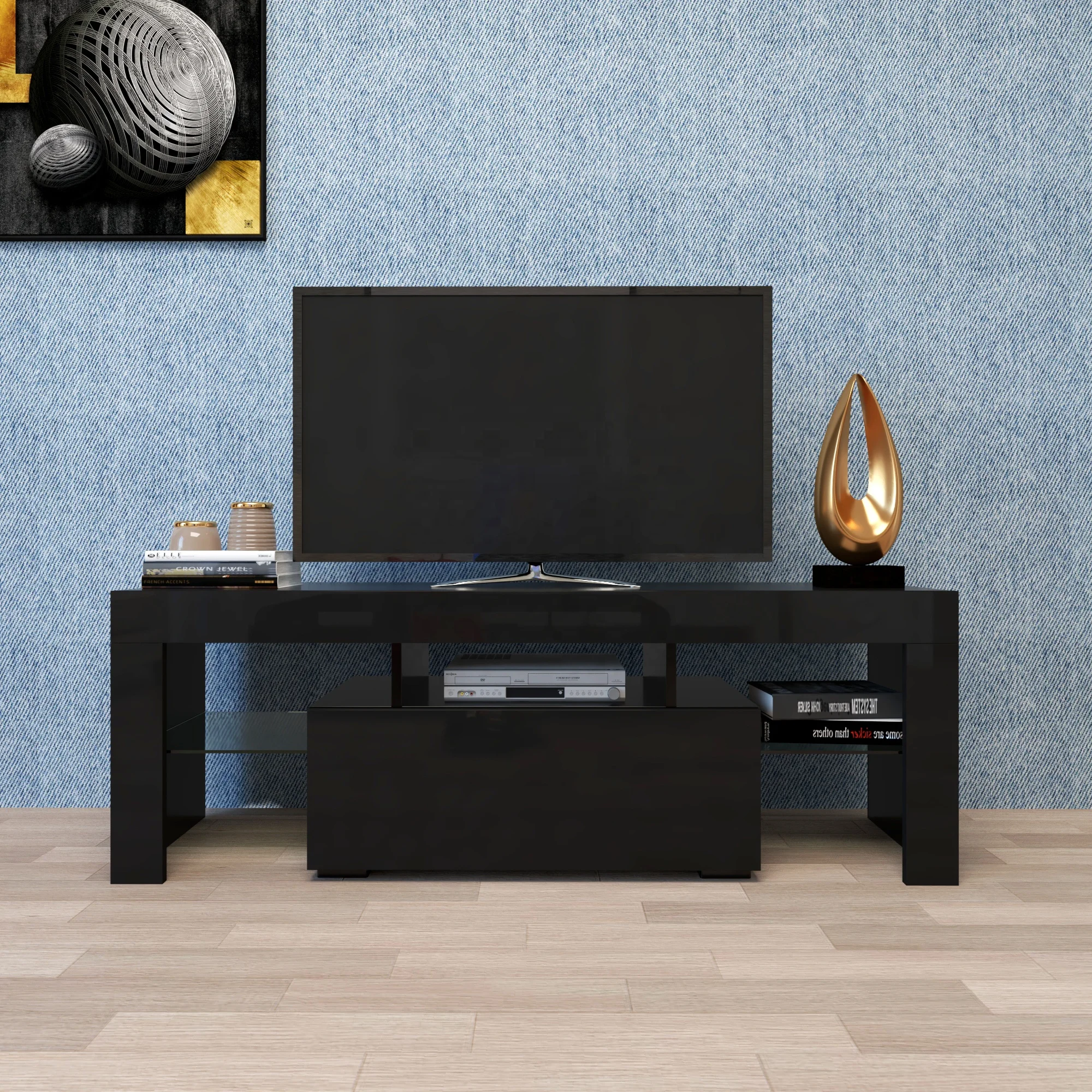 #Black TV Stand with LED RGB L – обзор и цена Gaming Console Tv Stand